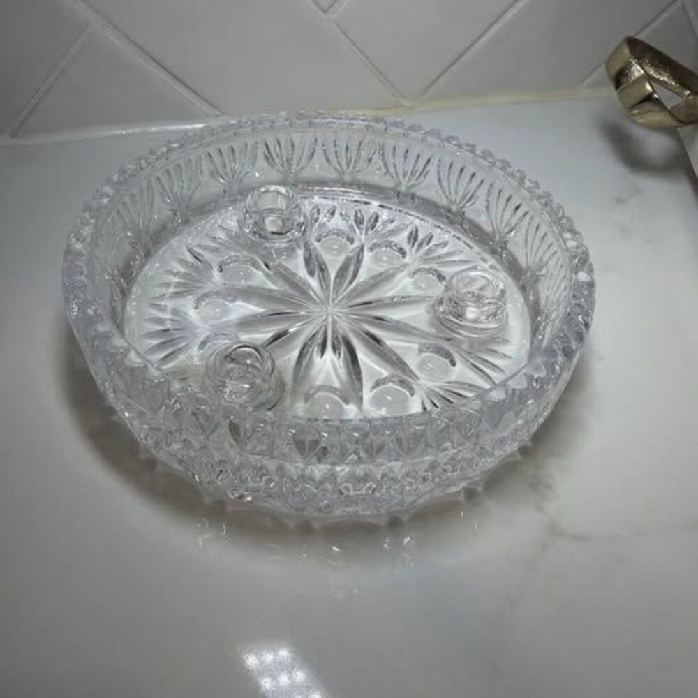 Princess House Crystal Royal High Lights 3 Light Candle Bowl Centerpiece 24%